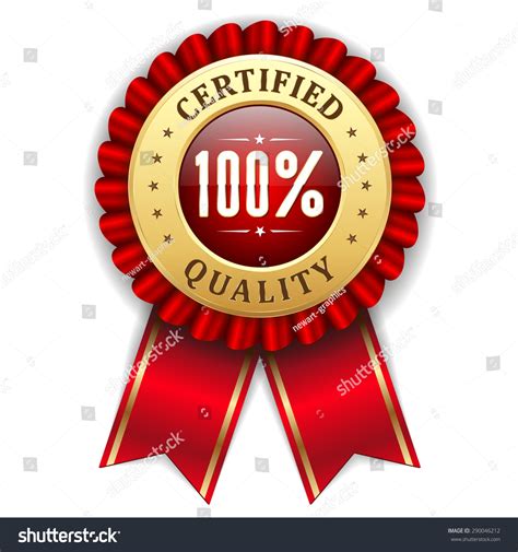 Gold 100 Percent Certified Quality Badge With Red Ribbon Stock Vector