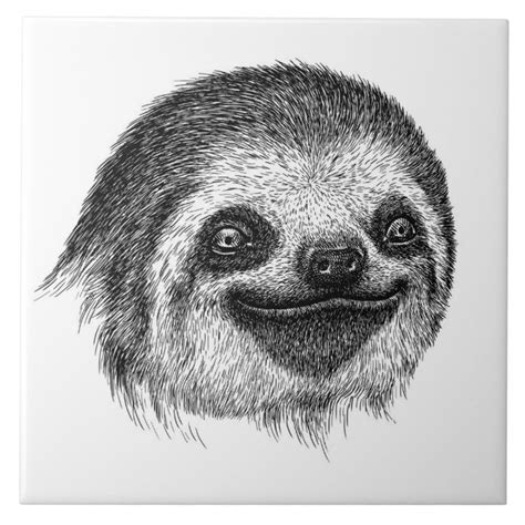 Illustrated Sloth Face Ceramic Tile