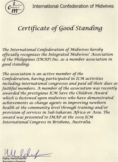 A certificate of good standing might also be called a certificate of existence, a letter of good standing, or a certificate of status. IMAP, Inc.