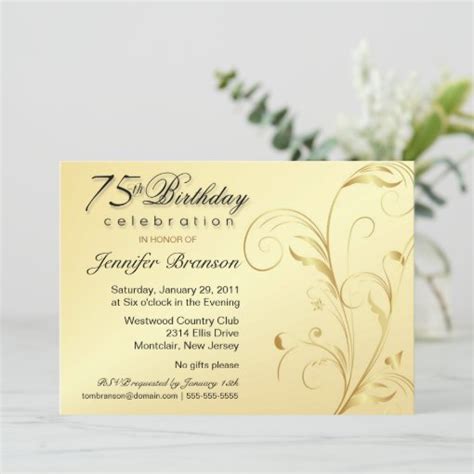 75th Birthday Surprise Party Elegant Gold Floral Invitation Zazzle