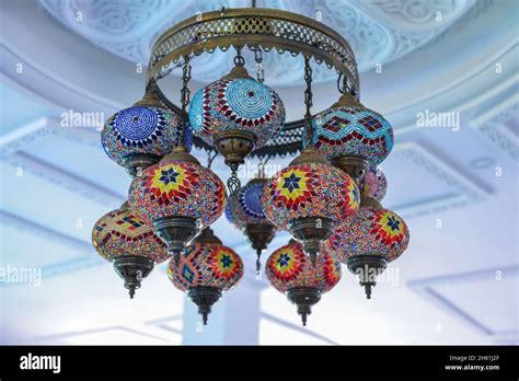 Colorful Moroccan Style Lanterns Lamp Hanging Down From Ceiling Stock