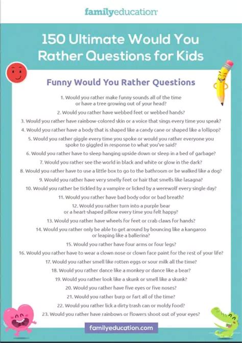 The Ultimate List Of 150 Would You Rather Questions For Kids