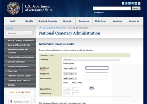 Searchable Database Of Military Cemeteries And Other Veterans Graves