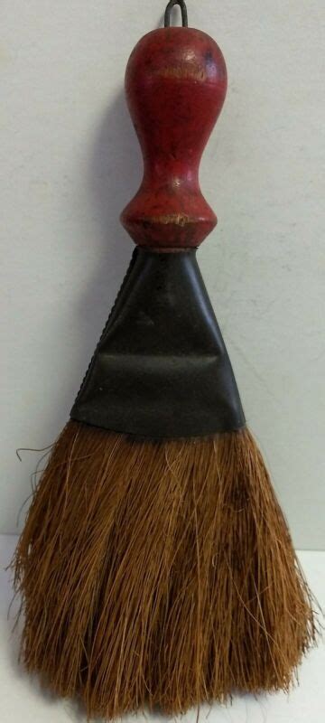 Antique Primitive Whisk Broom Red Painted Handle Wood Tin Aafa