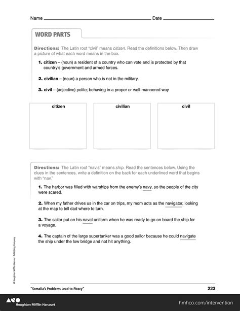 Word Parts Worksheet