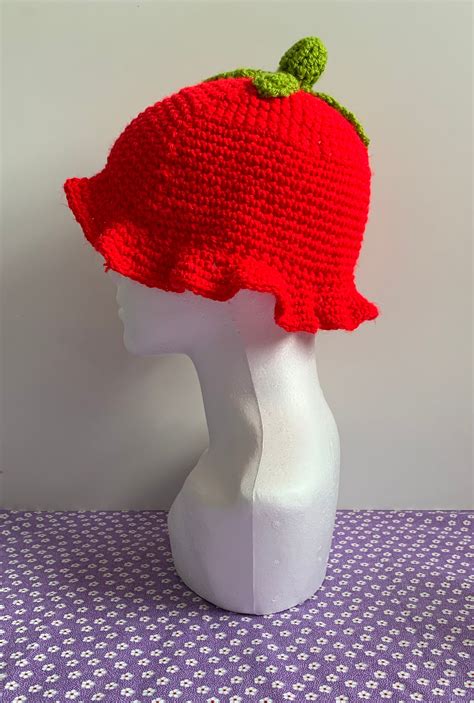 Strawberry Bucket Hat Crocheted Strawberry Bucket Strawberry Etsy