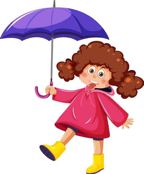 Happy Girl In Raincoat Holding Umbrella 13909630 Vector Art At Vecteezy