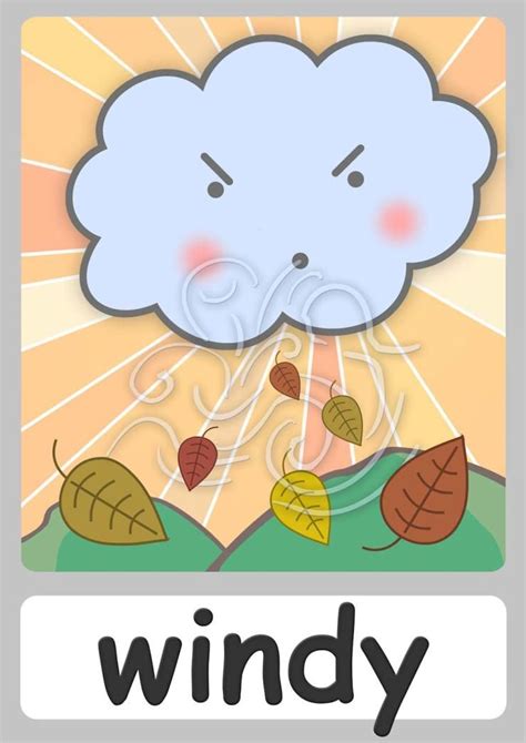 Windy Flashcard Weather For Kids Preschool Weather Flashcards For