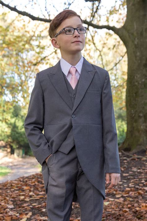 Boys Grey Tail Coat Wedding Suit With Pale Pink Tie Charles Class