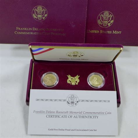 1997 Us Gold 5 Franklin Delano Roosevelt Two 2 Coin Commemorative