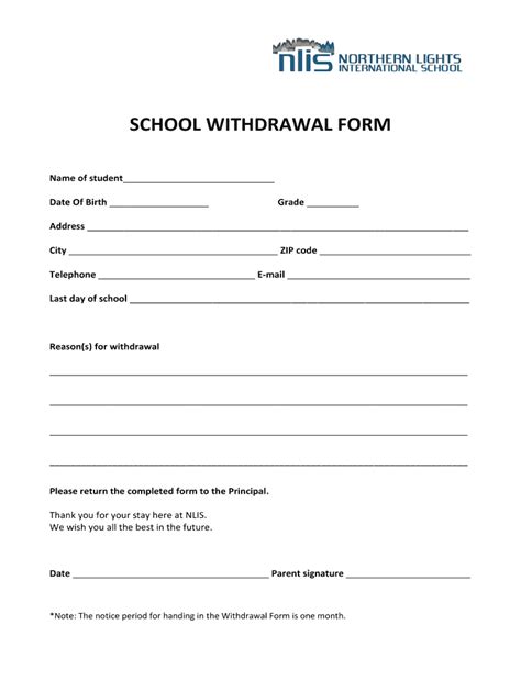 School Withdrawal Form Fill Online Printable Fillable Blank