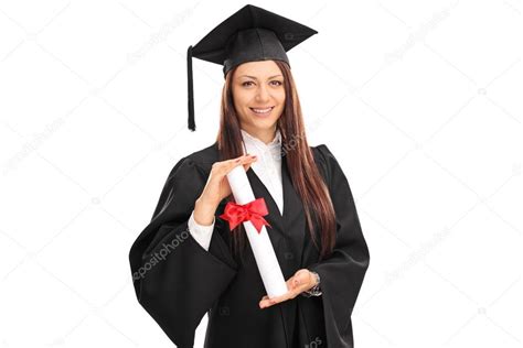 Female Graduate Student Holding A Diploma — Stock Photo