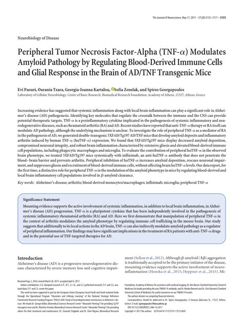 Pdf Peripheral Tumor Necrosis Factor Alpha Tnf Modulates Amyloid