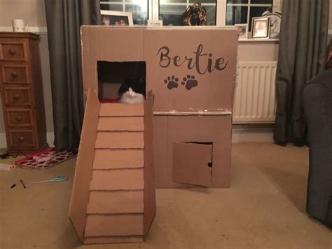 Cat House Diy Cardboard Box From A Sofa Cat House Diy Cardboard Diy Cat Toys Cat House Diy