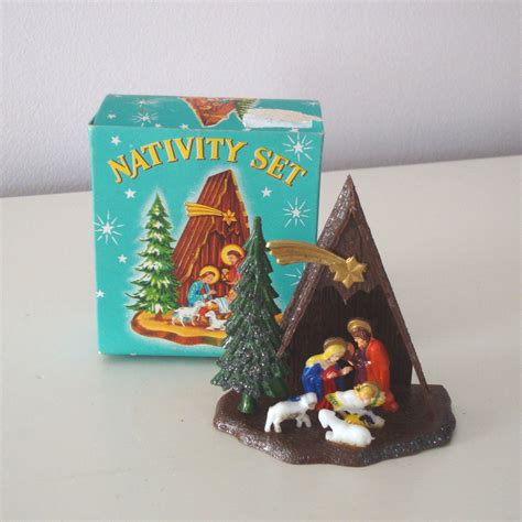 Vintage Nativity Set Small Plastic Original Box Hong