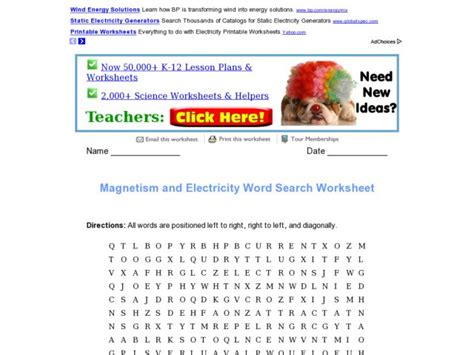 Challenge him to think about why magnets attract certain objects. Magnetism and Electricity Word Search Worksheet Worksheet for 3rd - 4th Grade | Lesson Planet
