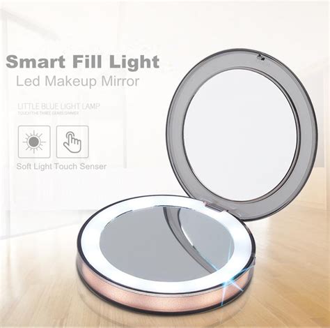 Led Lighted Mini Makeup Mirror 3x Magnifying Compact Travel Portable Sensing Lighting Makeup