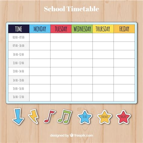 Free Vector Colorful School Timetable Template