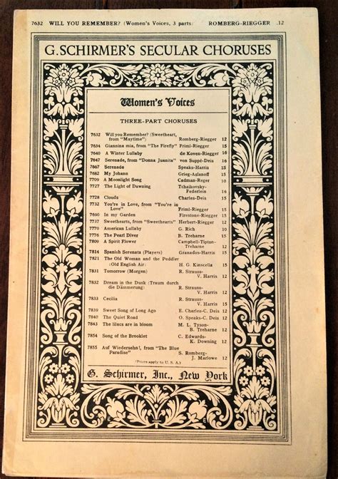 Will You Remember Sweetheart Vintage Sheet Music For Womens Voices Ssa G Schirmer 1932 Etsy Uk