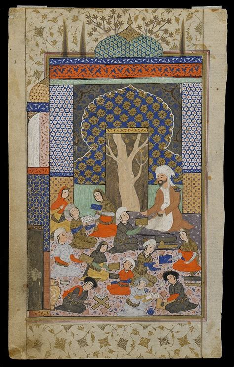folio from a khamsa quintet by nizami d 1209 recto layla and majnun at school verso text