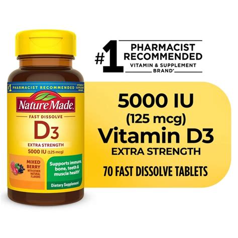 Nature Made Extra Strength Vitamin D3 5000 Iu 125 Mcg 70 Ct