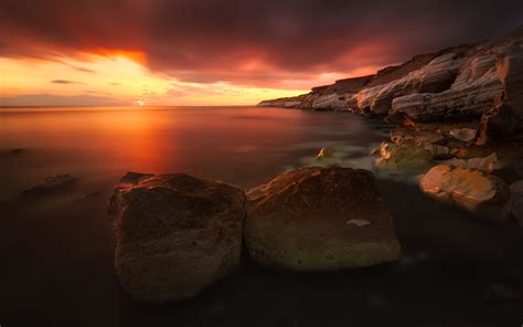 Rocky Coastline Sunset Wallpapers Hd Wallpapers Id 17354