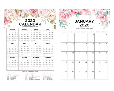 Floral Pattern Calendar 2020 Template Vector Free Calendar Calendar