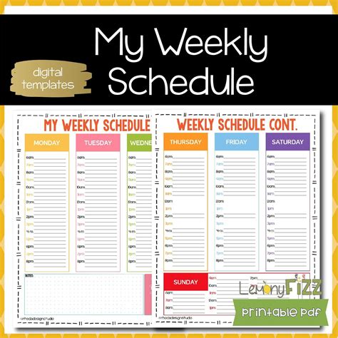 Weekly Schedule Printable For Diy Planners Weekly Schedule Printable