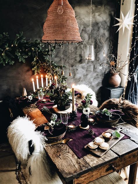 Christmas Table Setting With Plum Linen And Brass Accents Bohemian