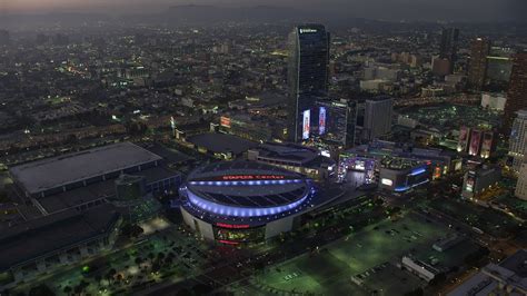5k Stock Footage Aerial Video Reverse View Of Staples Center And The