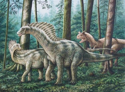 Amargasaurus And Carnotaurus © Phil Wilson Watercolor Using