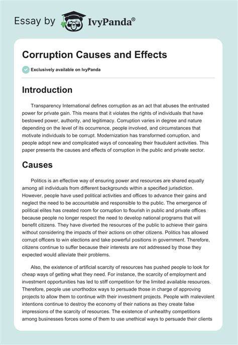 Causes And Effects Of Corruption Essay Example