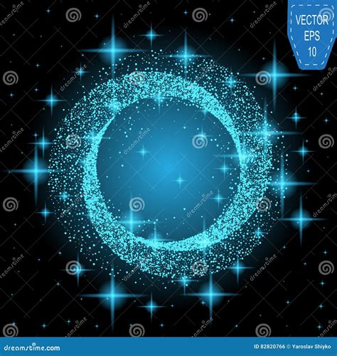 Blue Neon Light Swirl With Glowing Particles Vector Illustration Stock