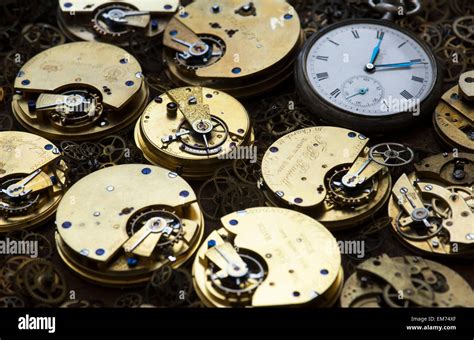 Old Pocket Watches Movements And Cogs Stock Photo Alamy