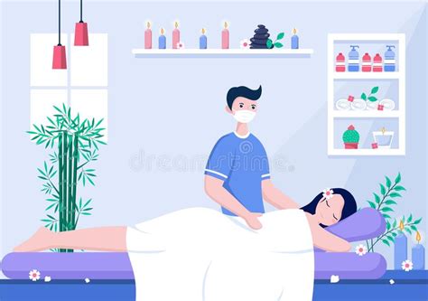 massage vector illustration in beauty salon body spa relaxation facial essential and skincare