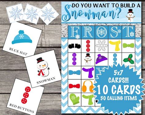 Snowman Bingo 10 Printable Cards Instant Download Etsy