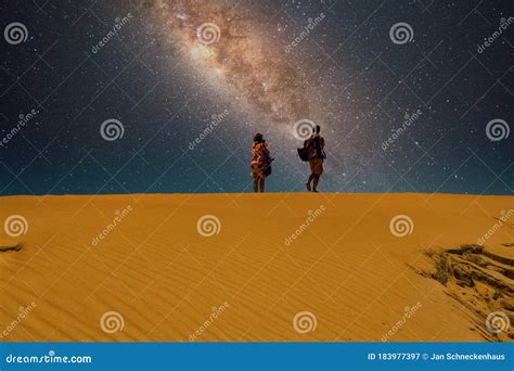 A Man And A Woman At The Desert Horizon Stock Image Image Of Desert