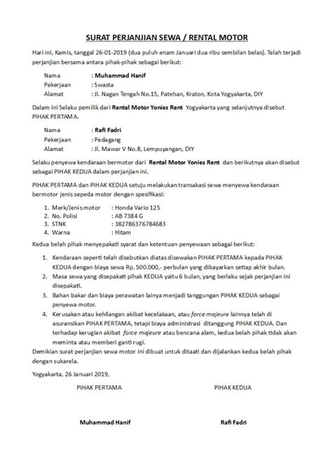 Contoh surat perjanjian kerjasama di berbagai bidang. Contoh Surat Perjanjian Rental Atau Sewa Kendaraan Yang ...