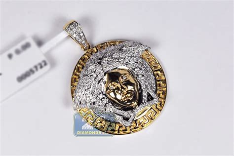 Gold prizm pendant necklace mens alfred co jewellery. Mens Diamond Medusa Head Round Pendant 14K Yellow Gold 1.11ct