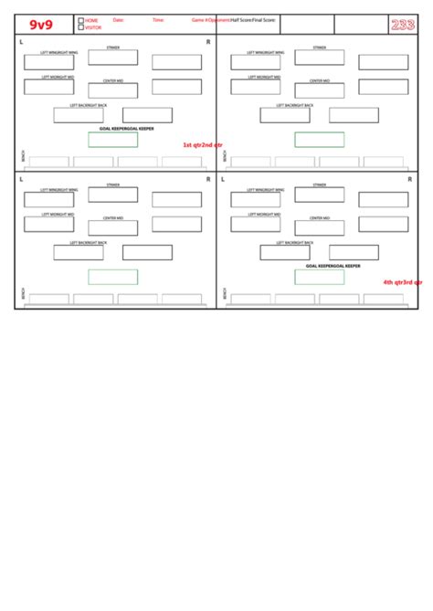 9 V 9 Soccer Formations Printable