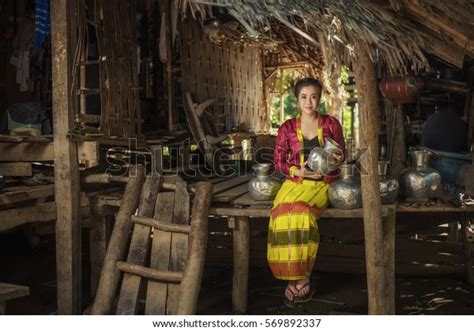Beautiful Burma Women Myanmar Traditional Sit Stock Photo Edit Now