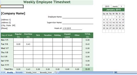 Weekly Employee Timesheet Excel Template For Free