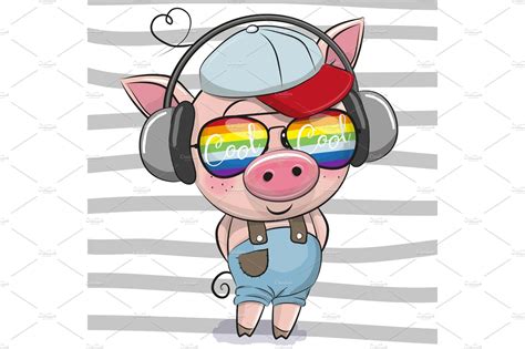 Cute Pig With Sun Glasses Cute Pigs Cool Cartoons Kids Design
