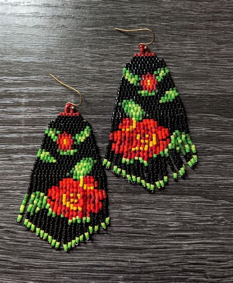 Handmade Seed Bead Earrings Seed Bead Fringes Fringe Earrings Native