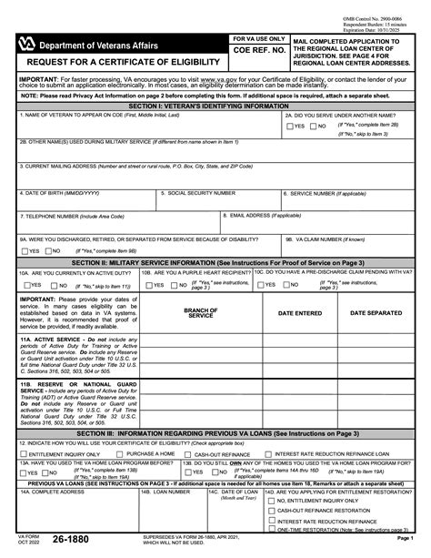 Va Form 26 1880 Request For A Certificate Of Eligibility Forms