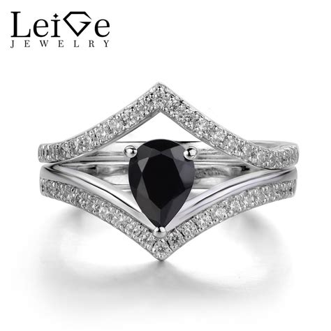 Leige Jewelry Natural Black Spinel Ring Sterling Silver 925 Wedding