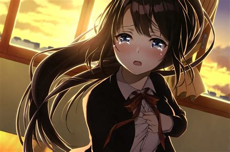 Download 2560x1700 Anime Girl Crying Classroom Sad Face Brown Hair