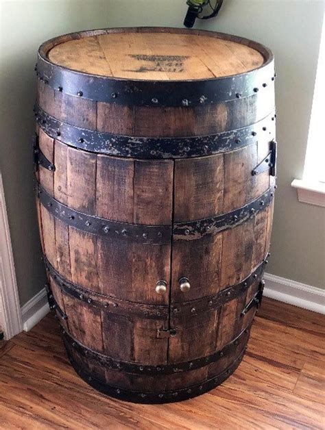 bourbon barrel bar liquor cabinet display case with doors authentic kentucky whiskey bourbon