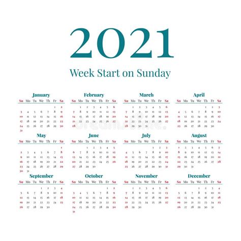Calendario Modello Di Progettazione Di Vettore Di 2021 Anno