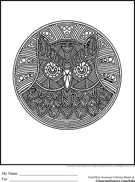 Advanced Coloring Pages Owl Ginormasource Kids Coloring Pages